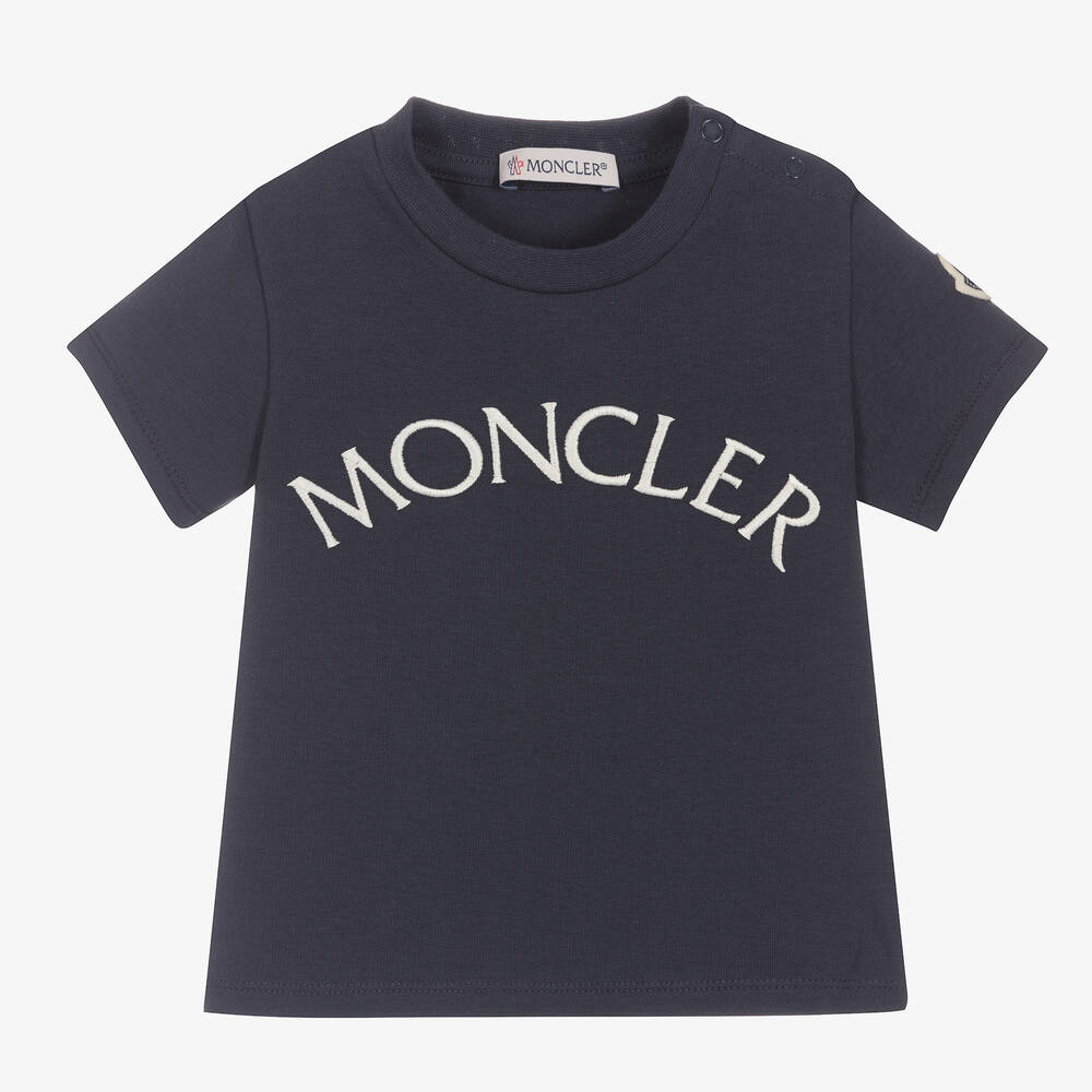 Moncler Enfant - Girls Navy Blue Cotton Logo T-Shirt | Childrensalon