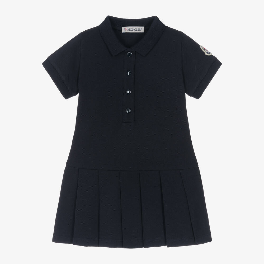 Moncler Enfant - Girls Navy Blue Cotton Piqué Polo Dress | Childrensalon