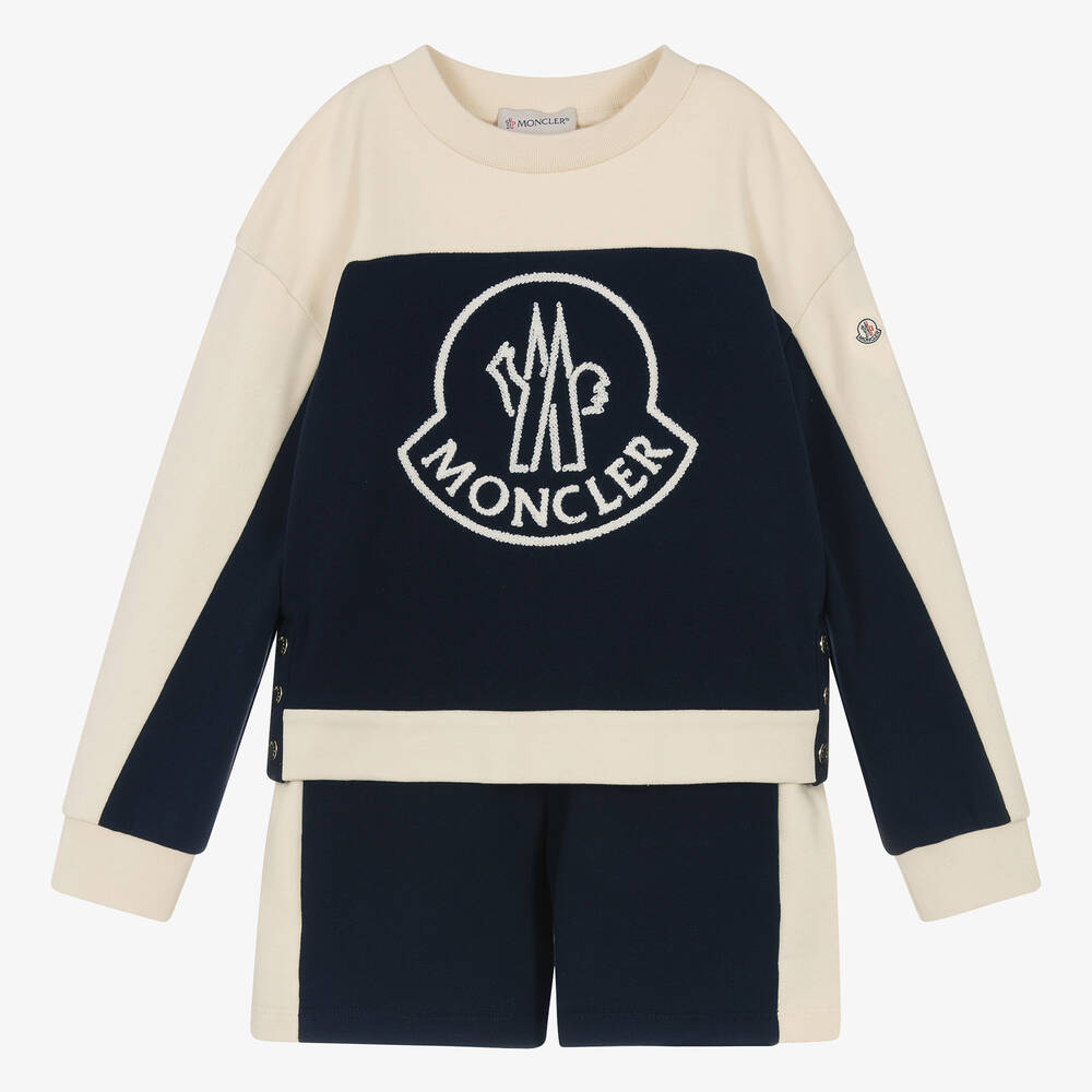 Moncler Enfant - Girls Navy Blue Cotton Shorts Set | Childrensalon