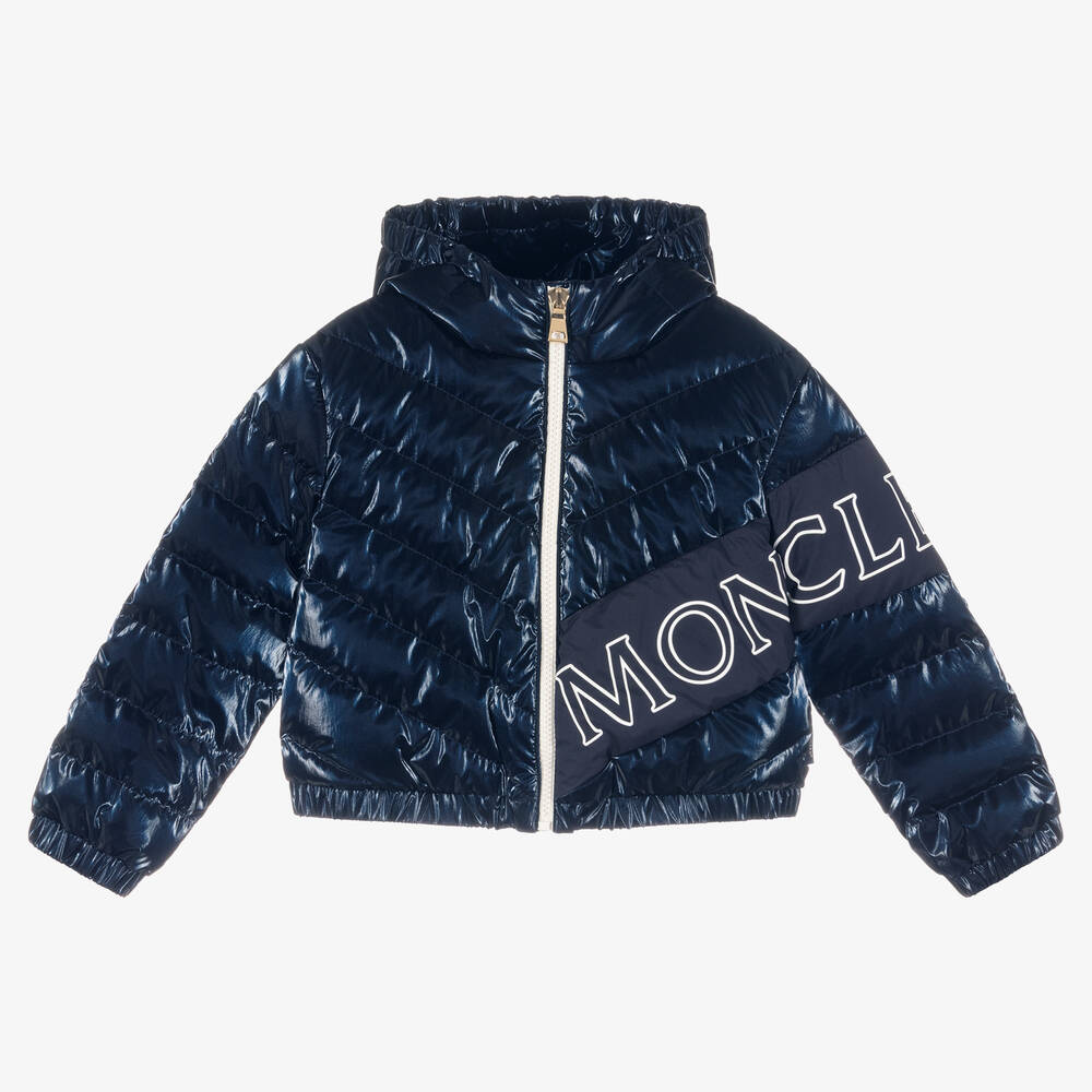 Moncler Enfant - Girls Navy Blue Down Padded Puffer Jacket | Childrensalon