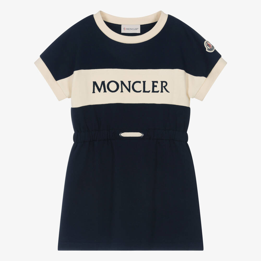 Moncler Enfant - Girls Navy Blue Organic Cotton Dress | Childrensalon