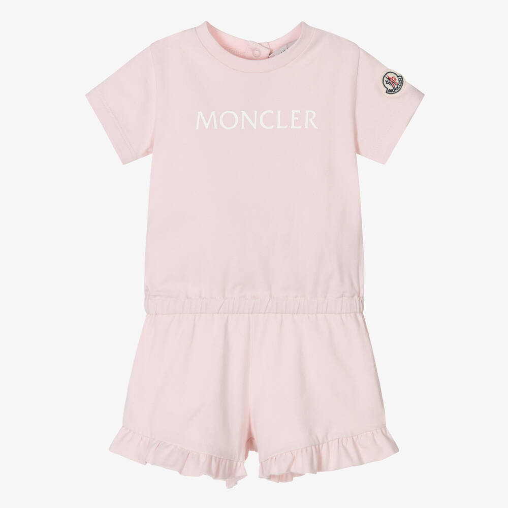Moncler Enfant - Girls Pale Pink Cotton Playsuit | Childrensalon