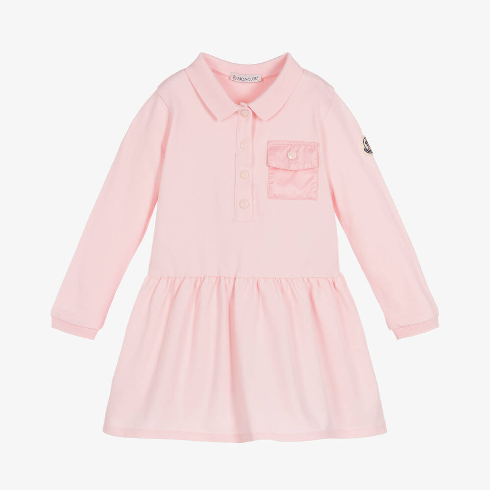 Moncler Enfant - Girls Pale Pink Logo Polo Dress | Childrensalon