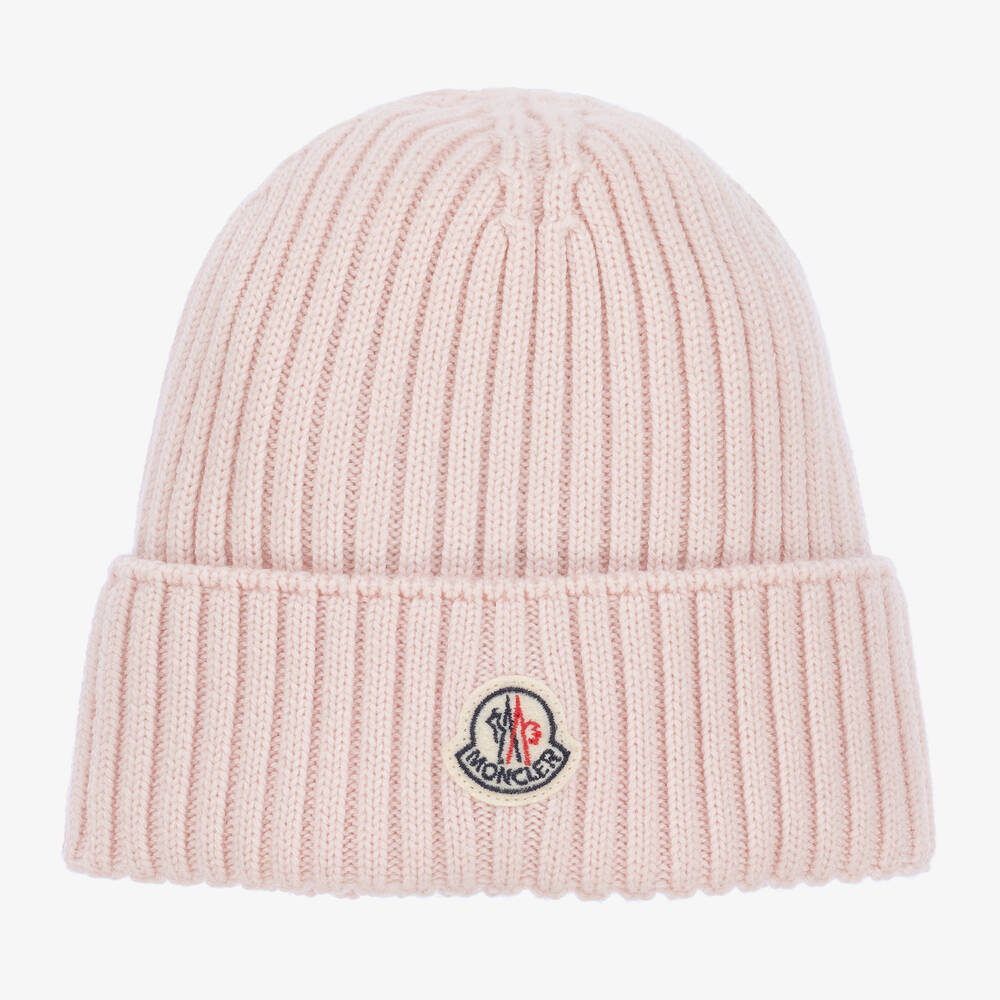 Moncler Enfant - Girls Pale Pink Wool Beanie Hat | Childrensalon