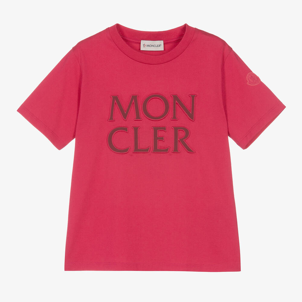 Moncler Enfant - Girls Pink Cotton 3D Logo T-Shirt | Childrensalon