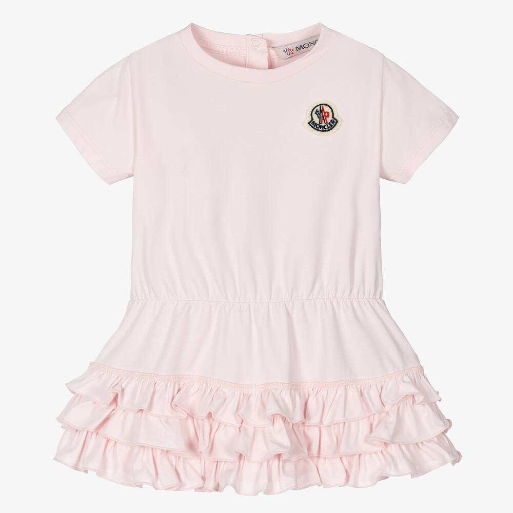 Moncler Enfant - Girls Pink Cotton Frill Dress | Childrensalon