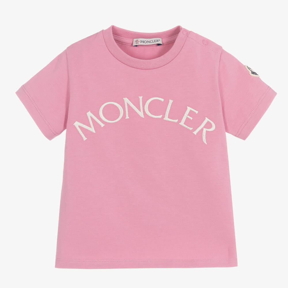 Moncler Enfant - Girls Pink Cotton Logo T-Shirt | Childrensalon