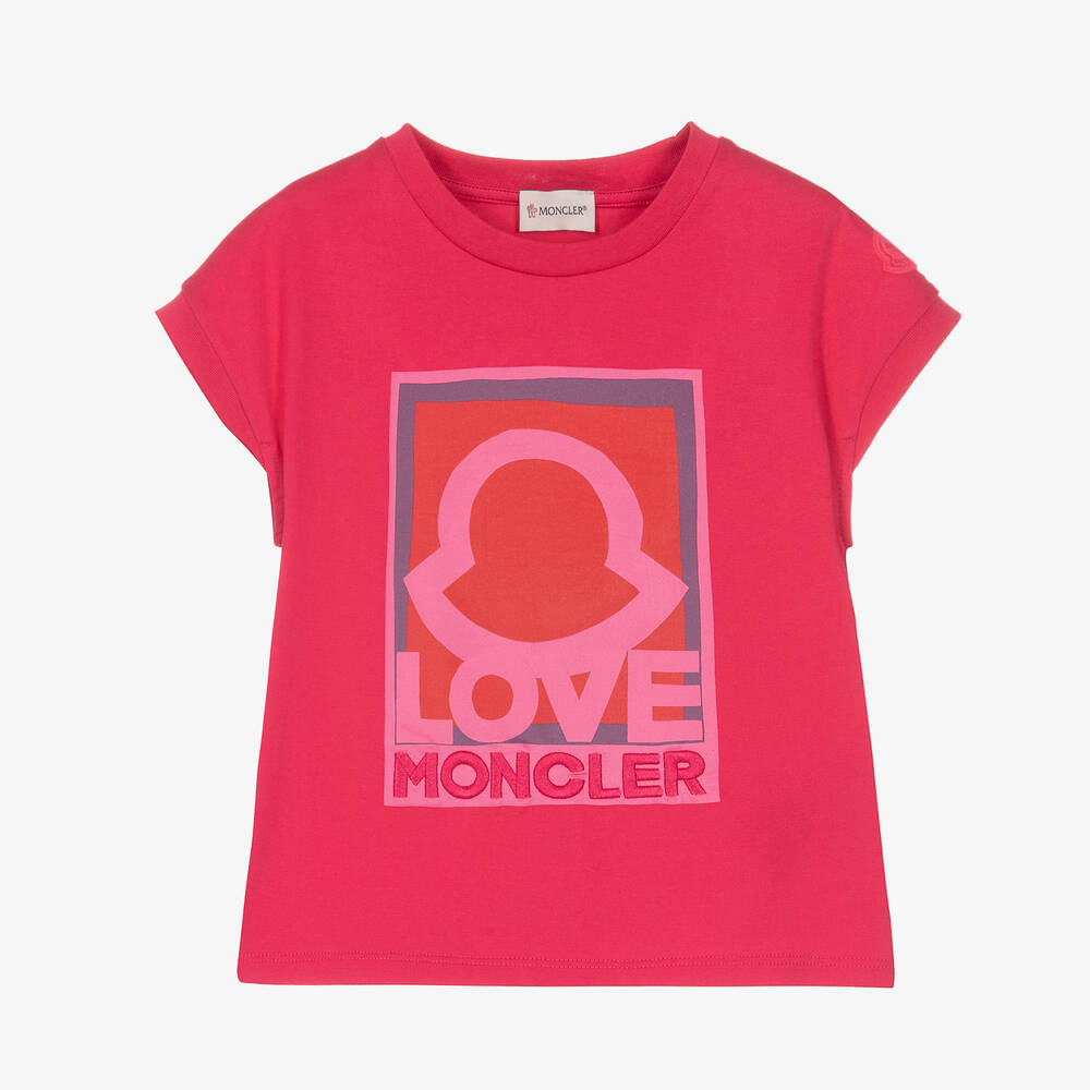 Moncler Enfant - T-shirt rose en coton Love fille  | Childrensalon