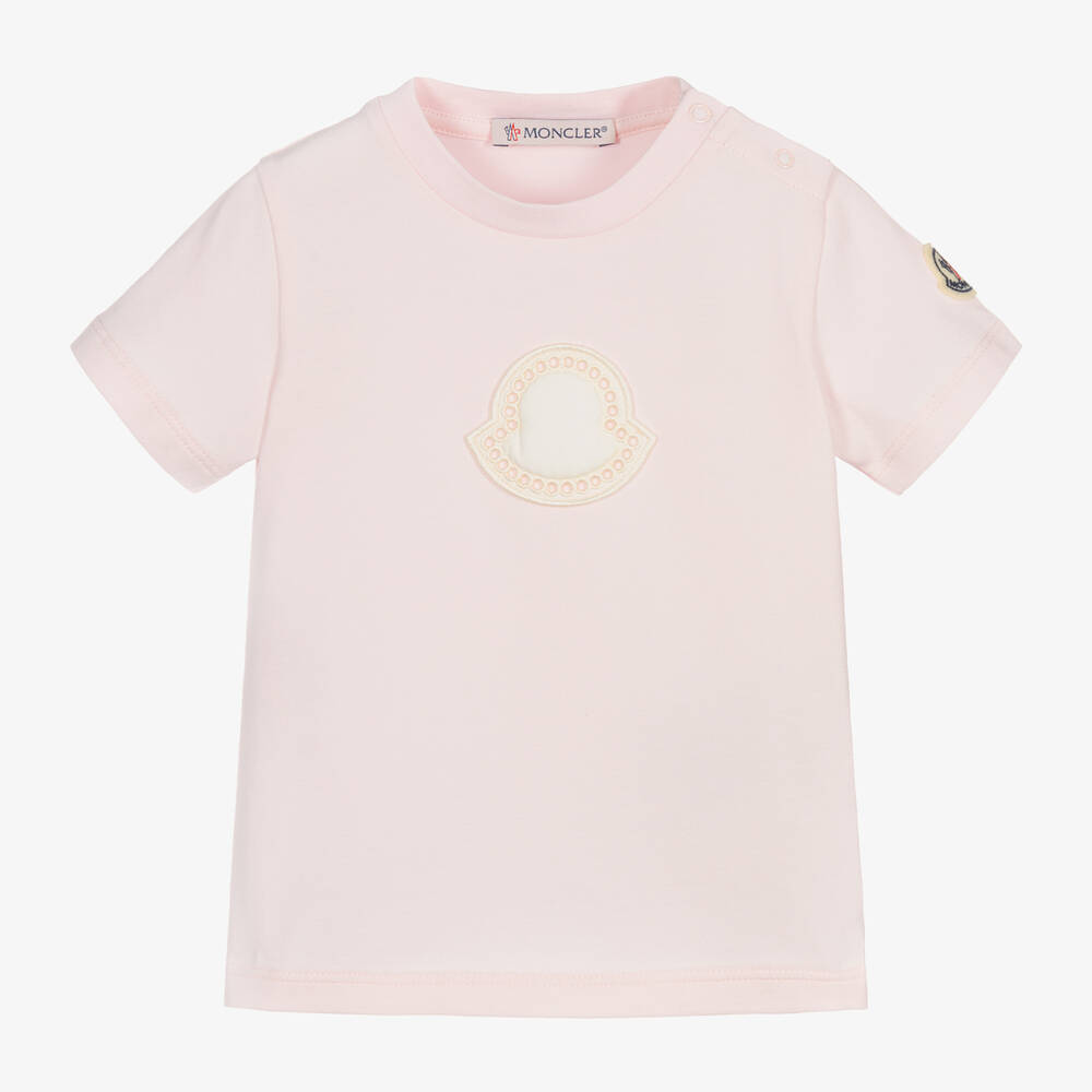 Moncler Enfant - Girls Pink Cotton T-Shirt | Childrensalon