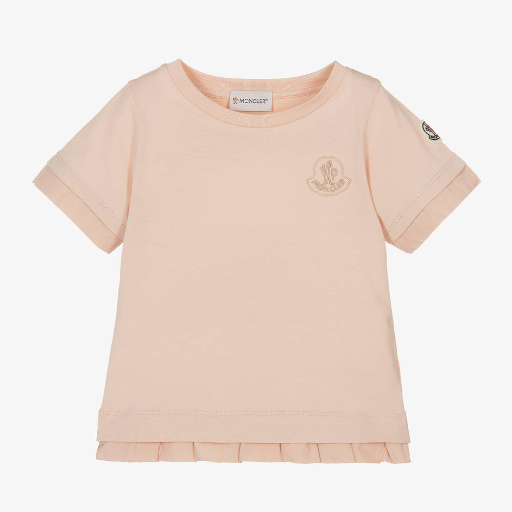 Moncler Enfant - Girls Pink Cotton T-Shirt | Childrensalon