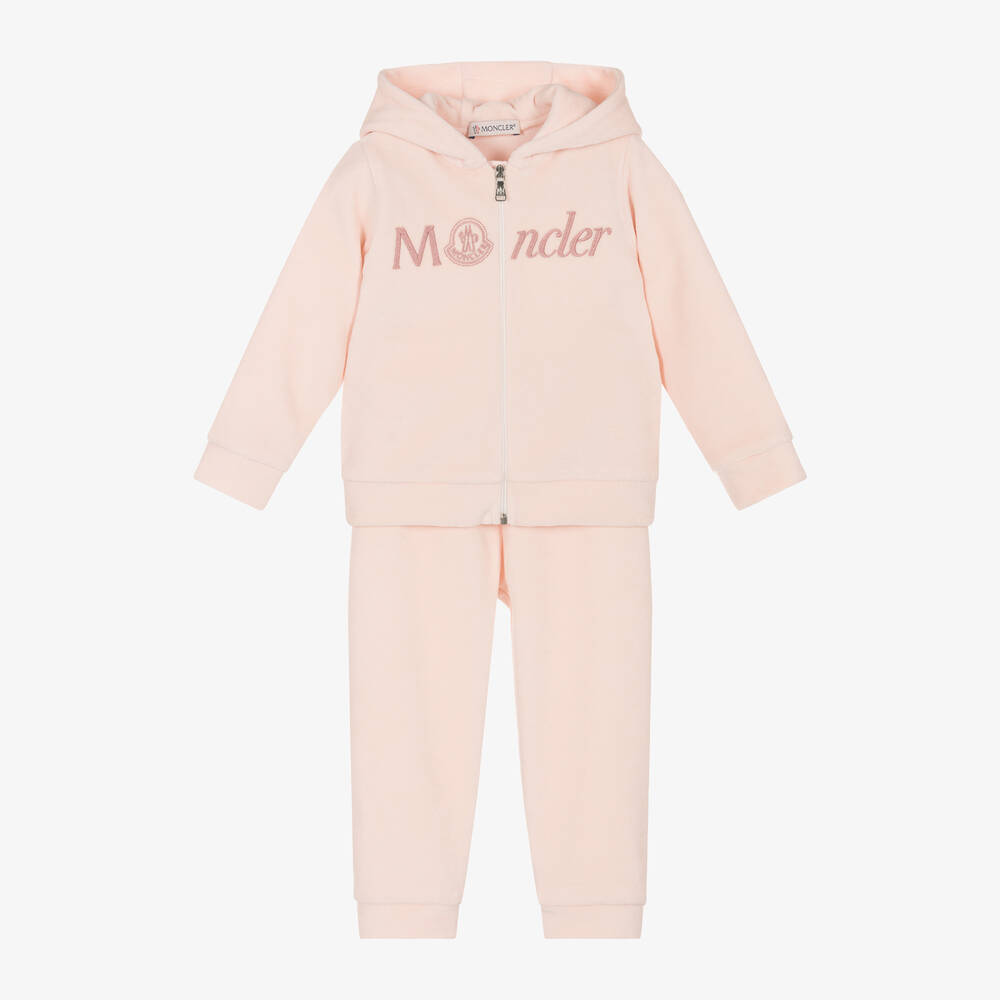 Moncler Enfant - Girls Pink Cotton Velour Tracksuit | Childrensalon