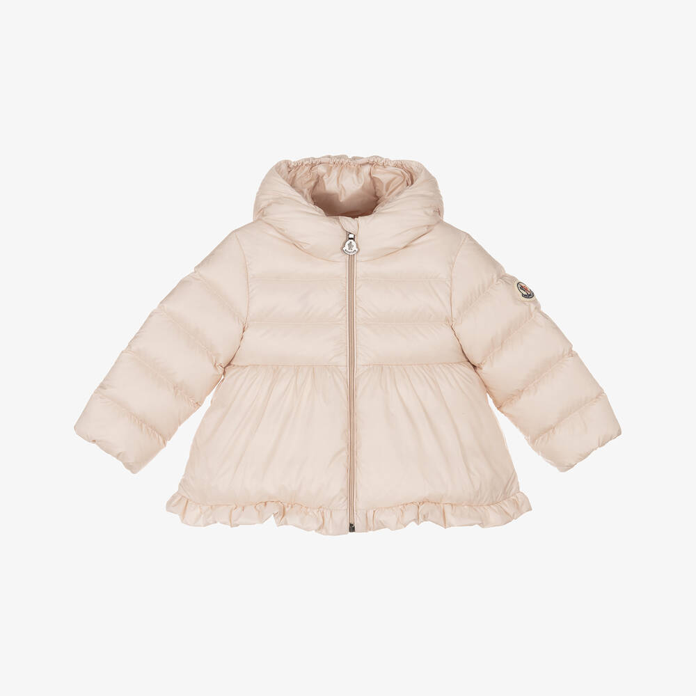 Moncler Enfant - معطف أوديل مبطن بريش لون زهري للبنات | Childrensalon