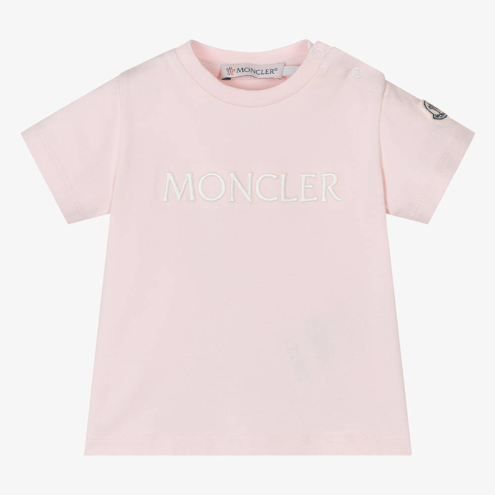Moncler Enfant - Girls Pink Embroidered Cotton T-Shirt | Childrensalon