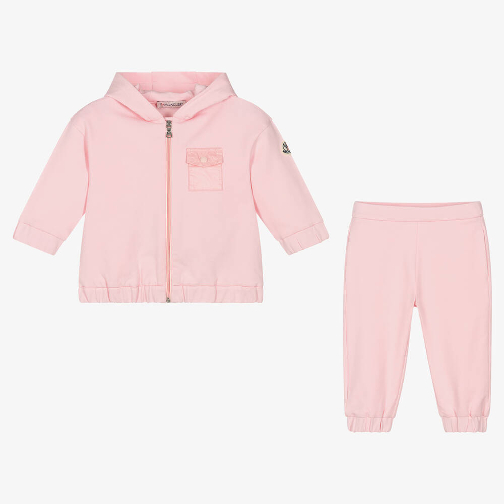 Moncler Enfant - Girls Pink Hooded Logo Tracksuit | Childrensalon