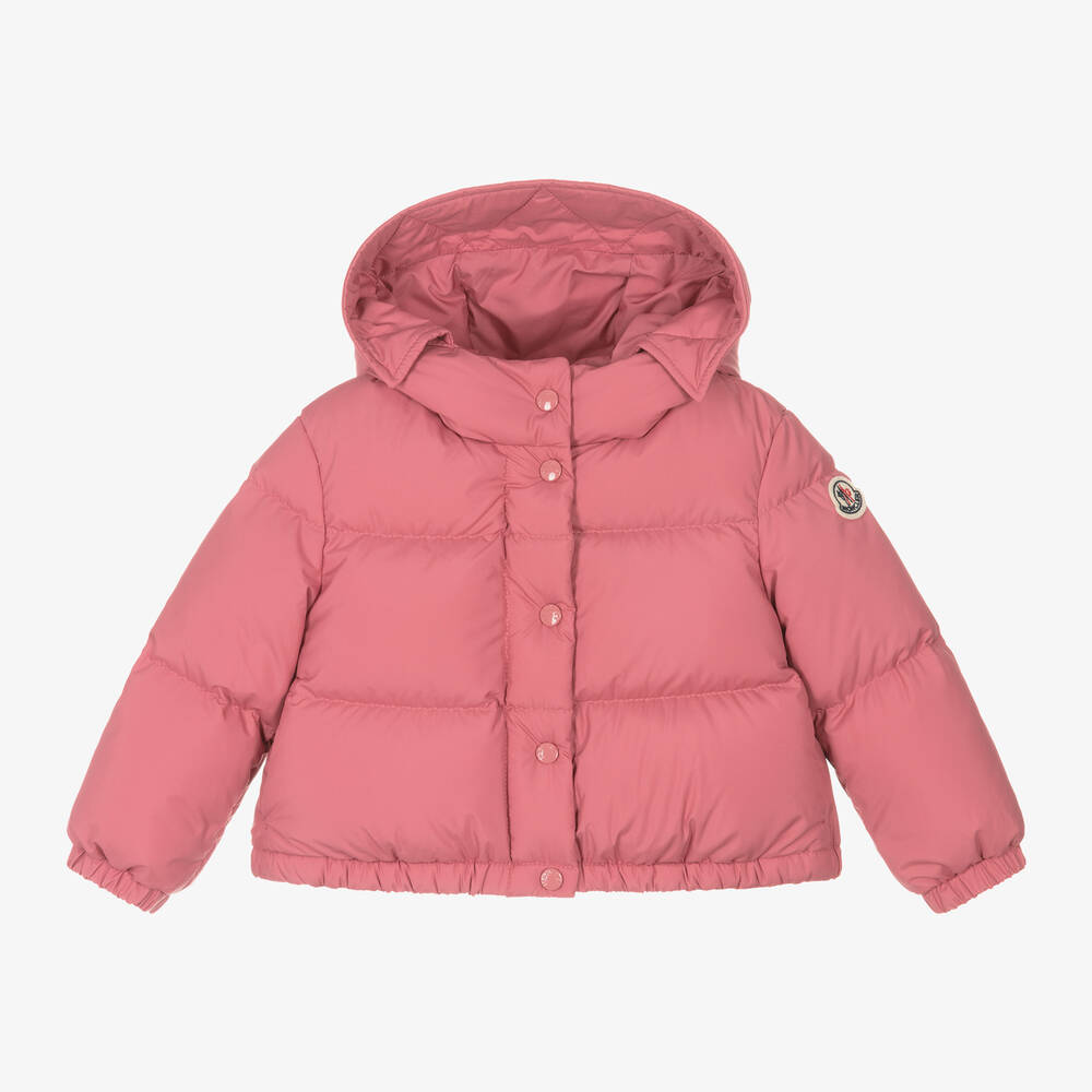 Moncler Enfant - جاكيت بافر بهودي لون زهري للبنات | Childrensalon