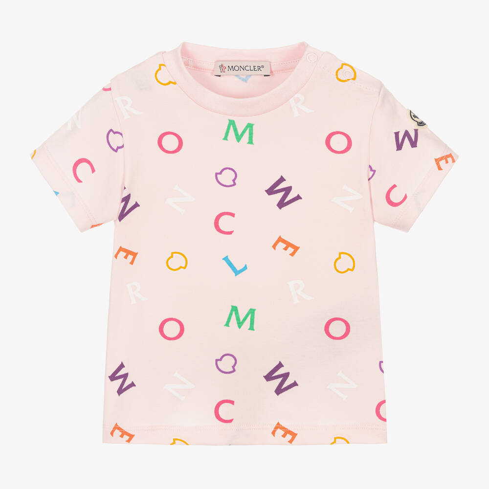 Moncler Enfant - Girls Pink & Multi Logo T-Shirt | Childrensalon