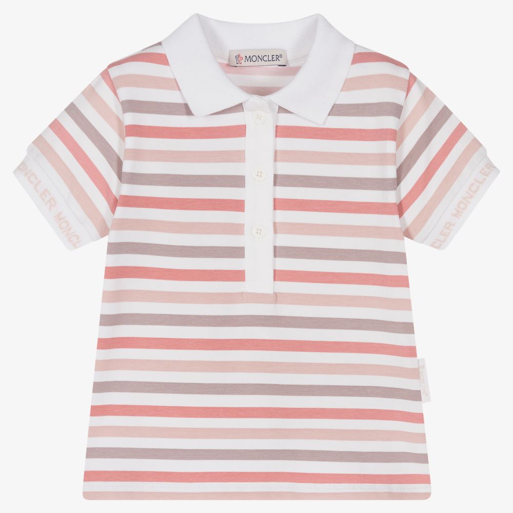 Moncler Enfant - Girls Pink Stripe Polo Shirt | Childrensalon