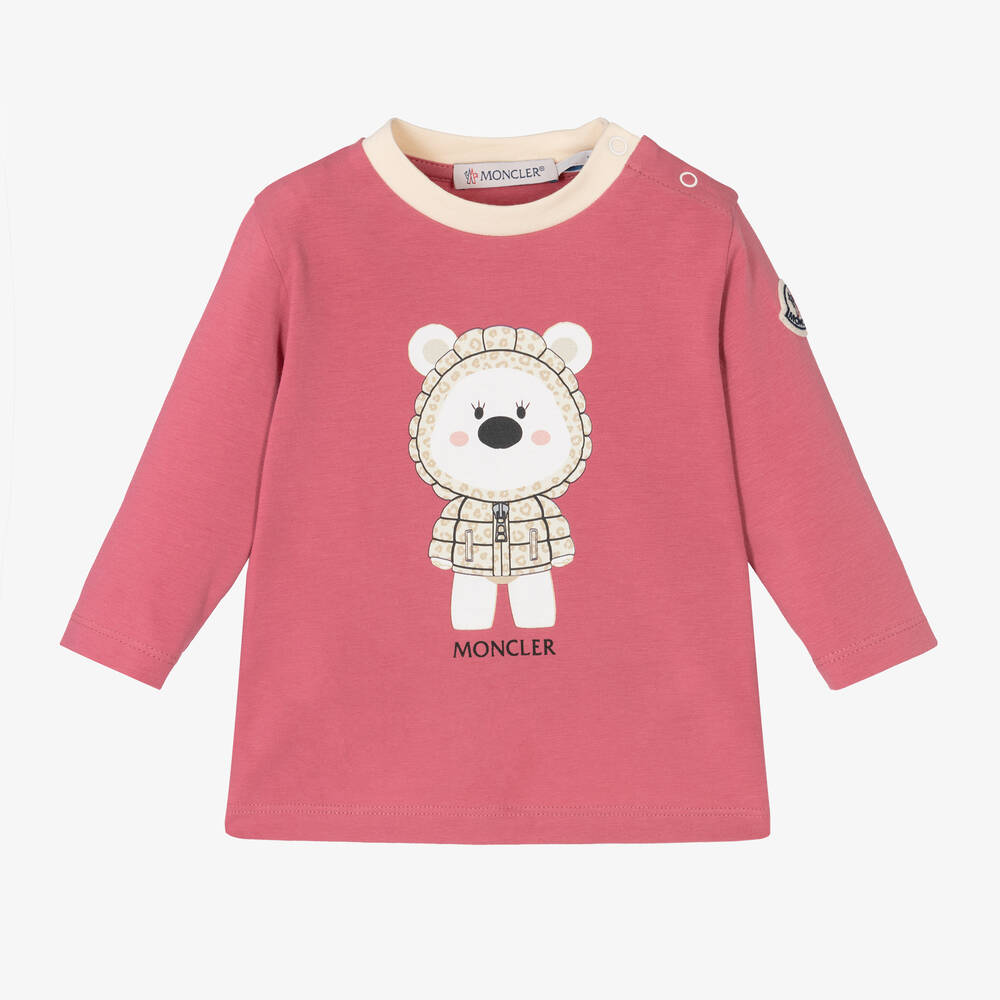 Moncler Enfant - Girls Pink Teddy Bear Cotton Top | Childrensalon