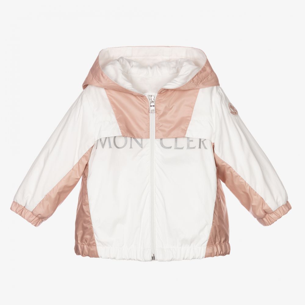 Moncler Enfant - Girls Pink & White Logo Jacket | Childrensalon