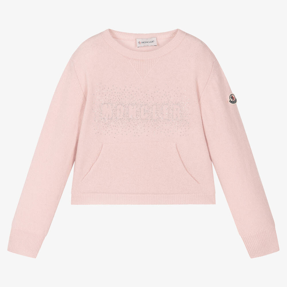 Moncler Enfant - Girls Pink Wool Rhinestone Sweater | Childrensalon
