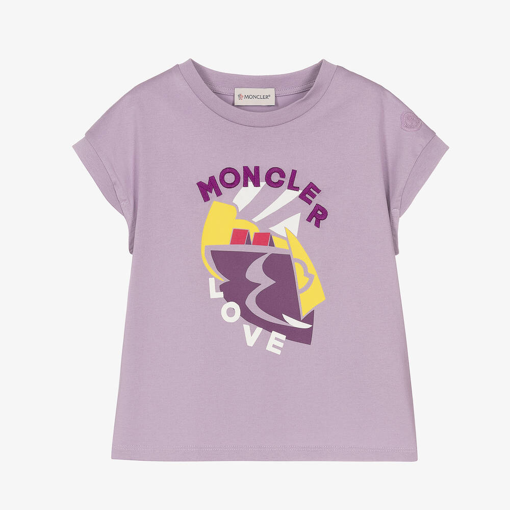 Moncler Enfant - Girls Purple Cotton Love Logo T-Shirt  | Childrensalon