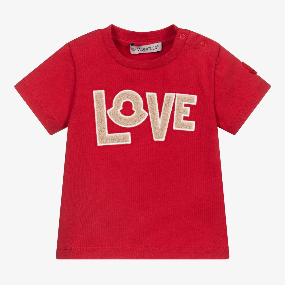 Moncler Enfant - Girls Red Love T-Shirt | Childrensalon
