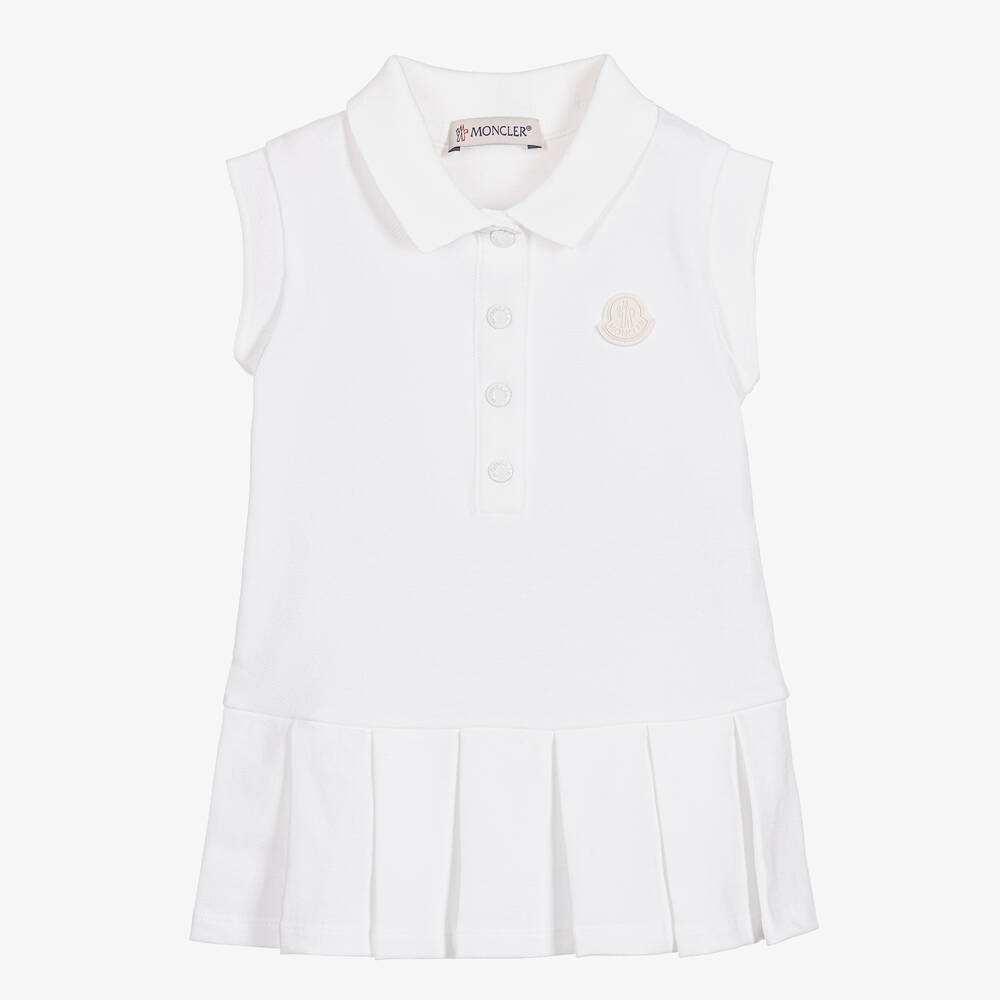 Moncler Enfant - Girls White Cotton Piqué Dress | Childrensalon