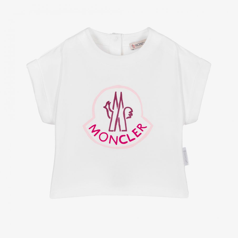 Moncler Enfant - Girls White Logo T-Shirt | Childrensalon