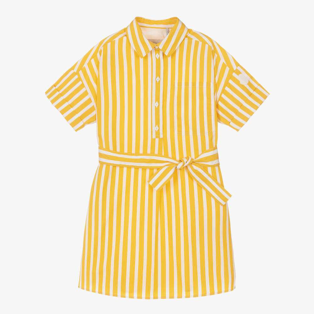Moncler Enfant - Robe jaune rayée en coton fille | Childrensalon