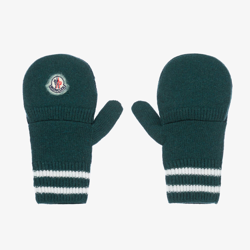 Moncler Enfant - Green Wool Fingerless Gloves | Childrensalon