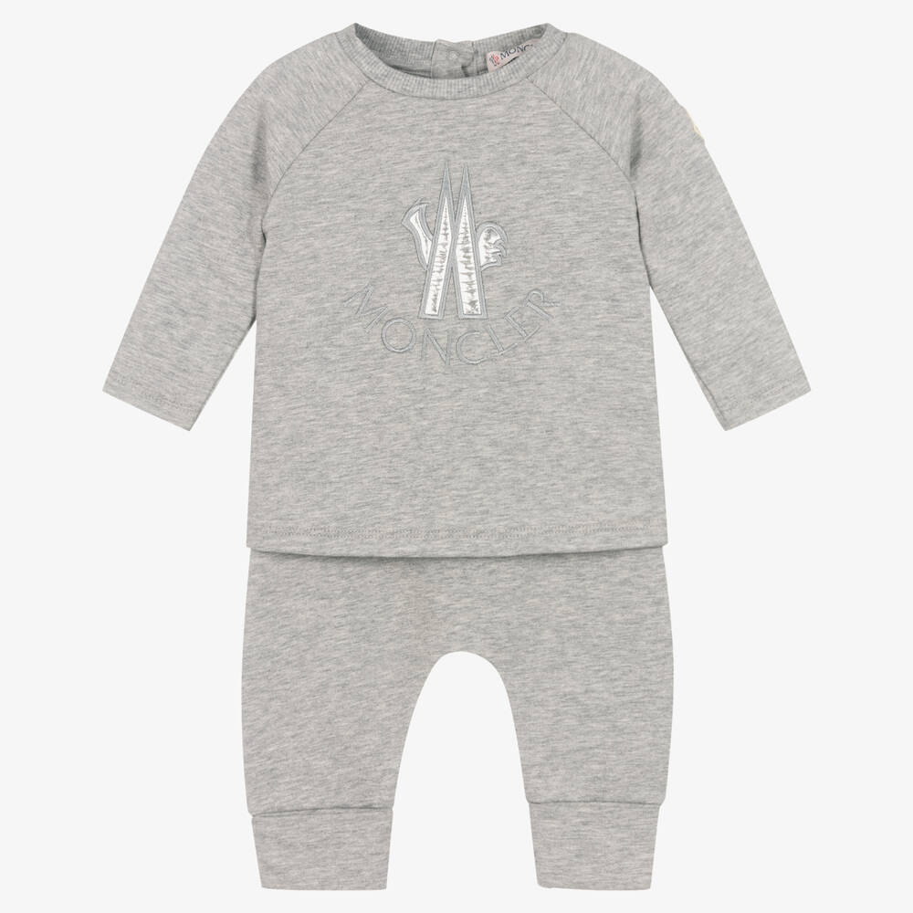 Moncler Enfant - Grey Marl Cotton Jersey Trouser Set | Childrensalon