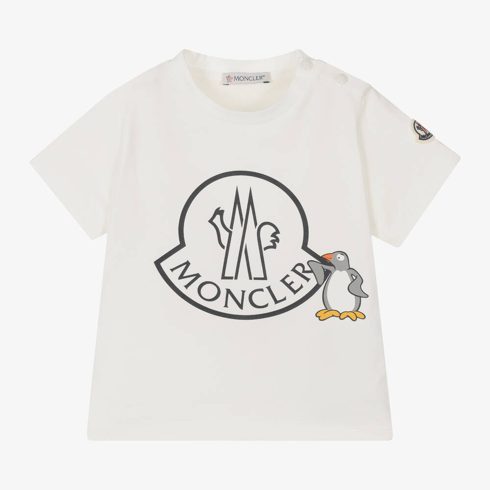 Moncler Enfant - Ivory Cotton Penguin Logo T-Shirt | Childrensalon