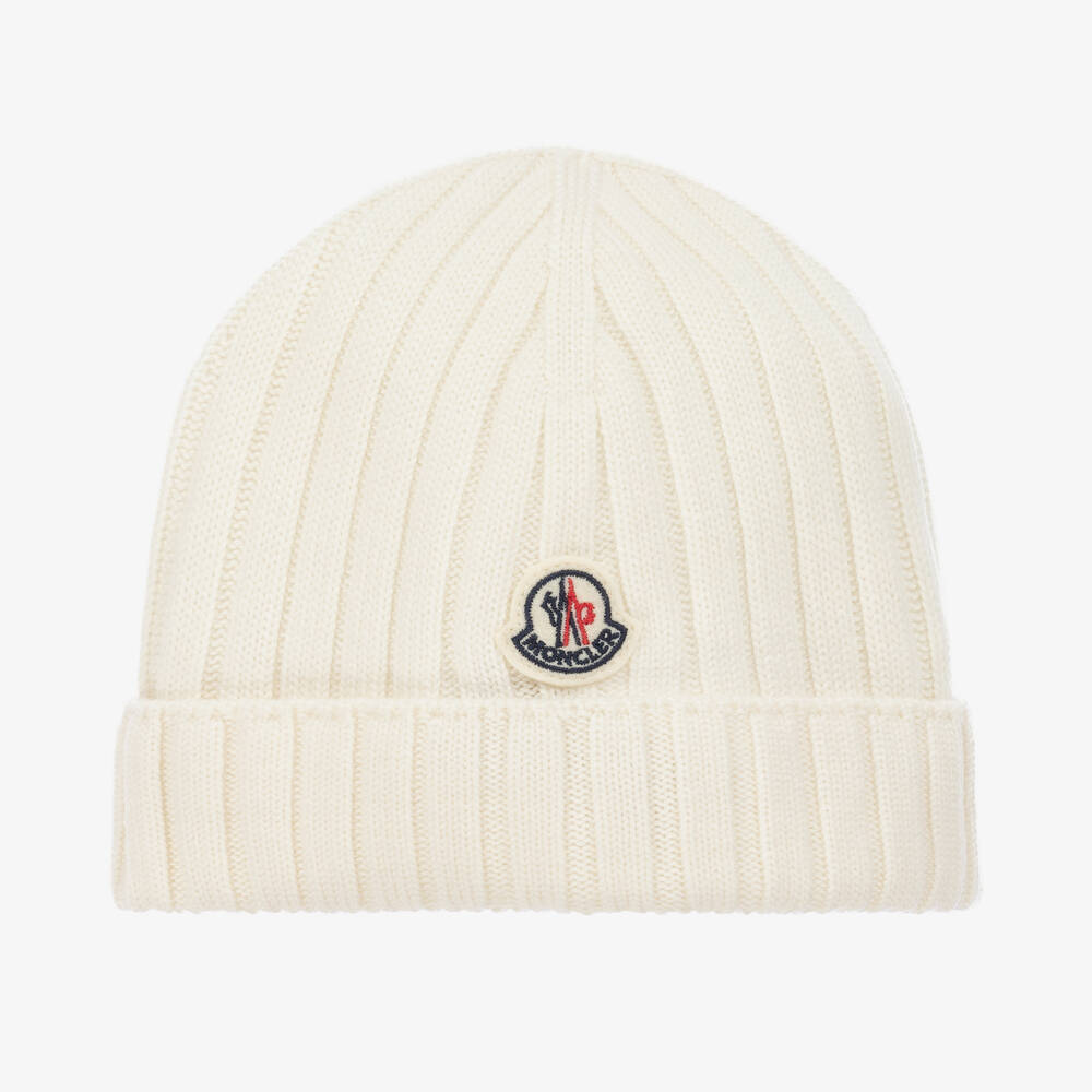 Moncler Enfant - Ivory Wool Knit Beanie Hat | Childrensalon