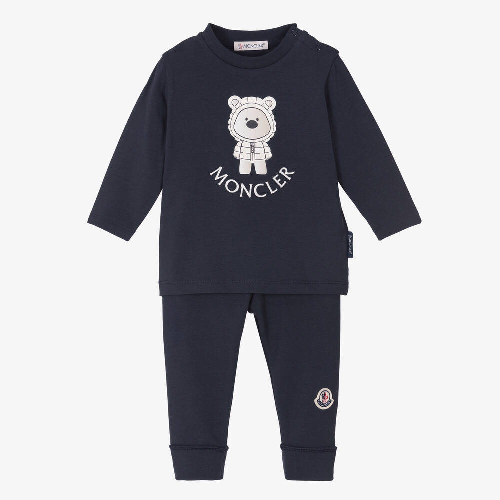 Moncler Enfant - Navy Blue Cotton Bear Baby Trouser Set | Childrensalon