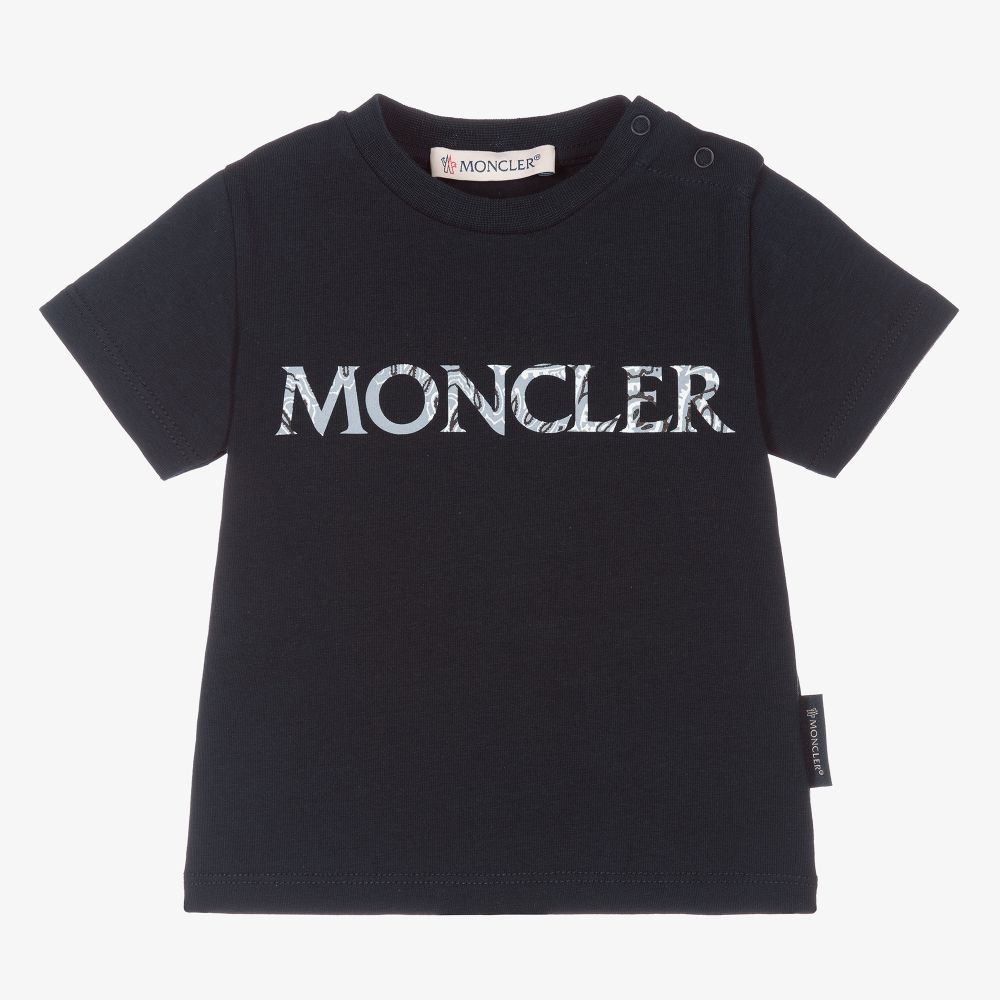Moncler Enfant - Navy Blue Cotton Logo T-Shirt | Childrensalon