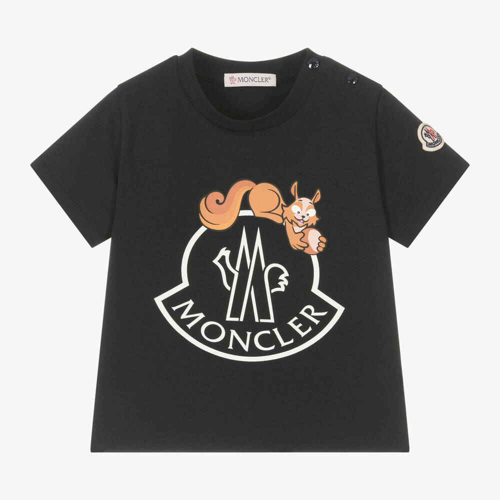 Moncler Enfant - T-shirt en coton bleu marine à logo et motif écureuil  | Childrensalon