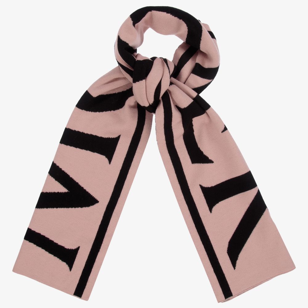 Moncler Enfant - Pink & Black Logo Wool Scarf | Childrensalon