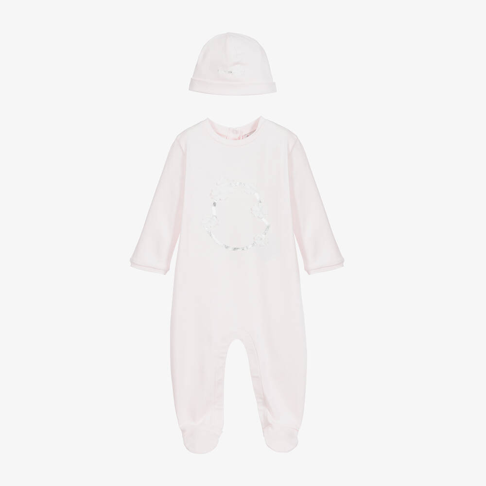 Moncler Enfant - Pink Cotton Babygrow & Hat Set | Childrensalon