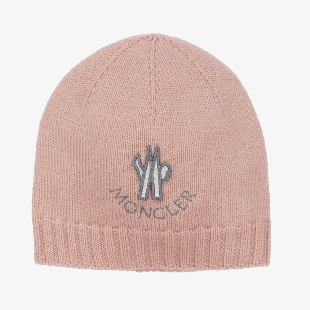 Moncler Enfant - Pink Embroidered Wool Beanie Hat | Childrensalon