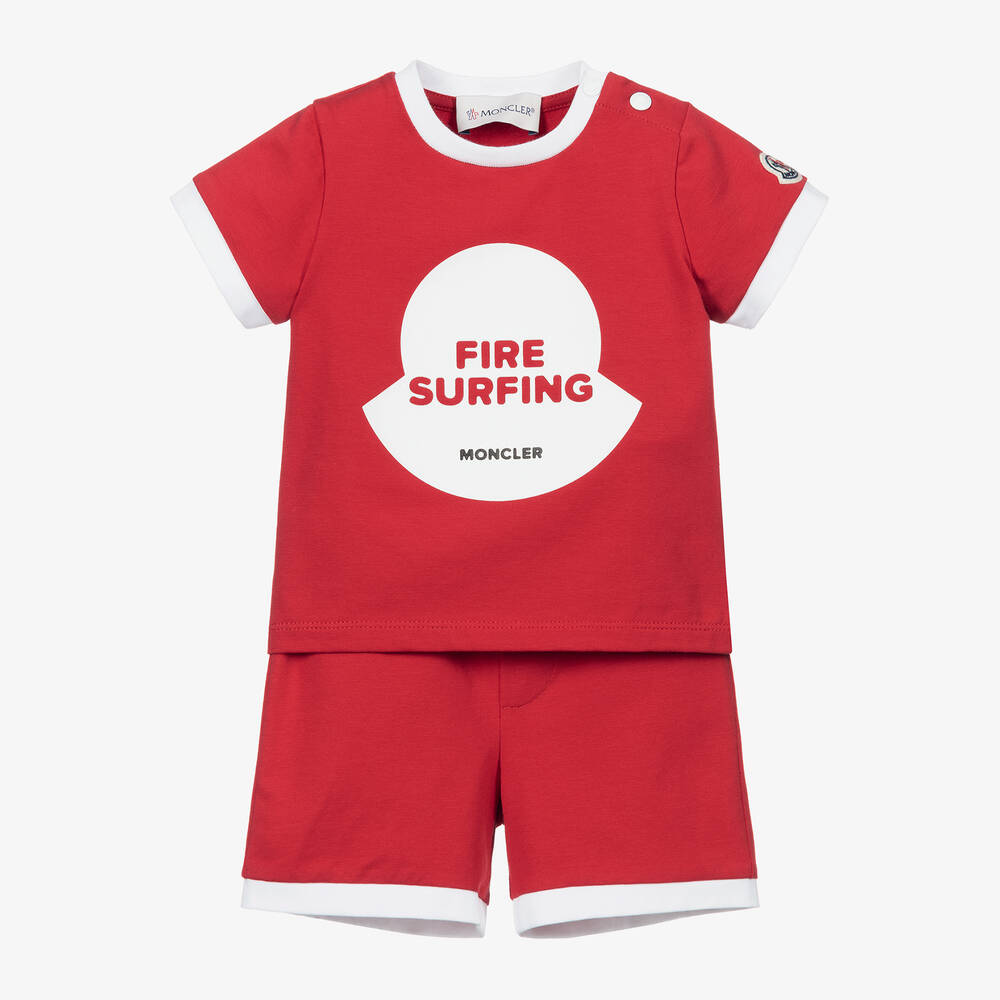 Moncler Enfant - Красный комплект из хлопка с шортами | Childrensalon