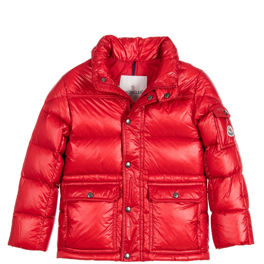 Moncler Enfant - Red Down Padded 'Hubert' Jacket with Fur Trim ...