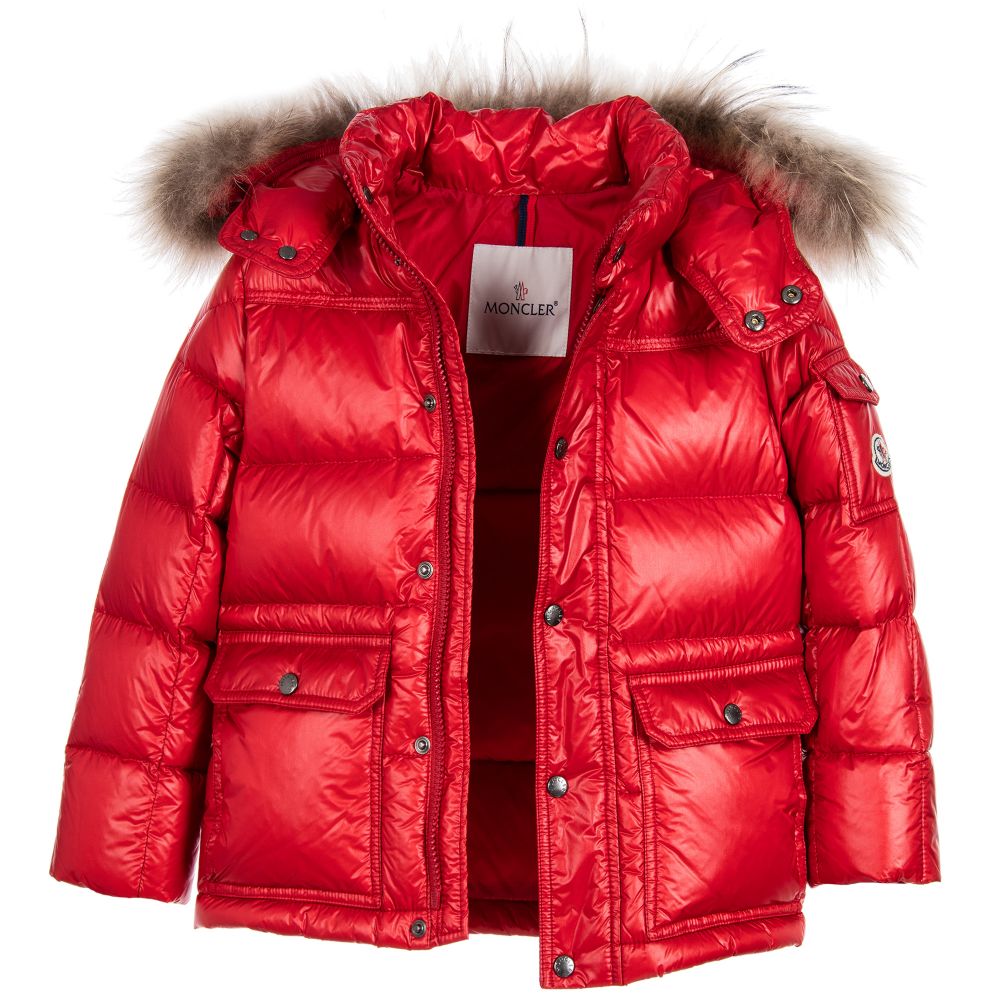 Moncler Enfant - Red Down Padded 'Hubert' Jacket with Fur Trim ...