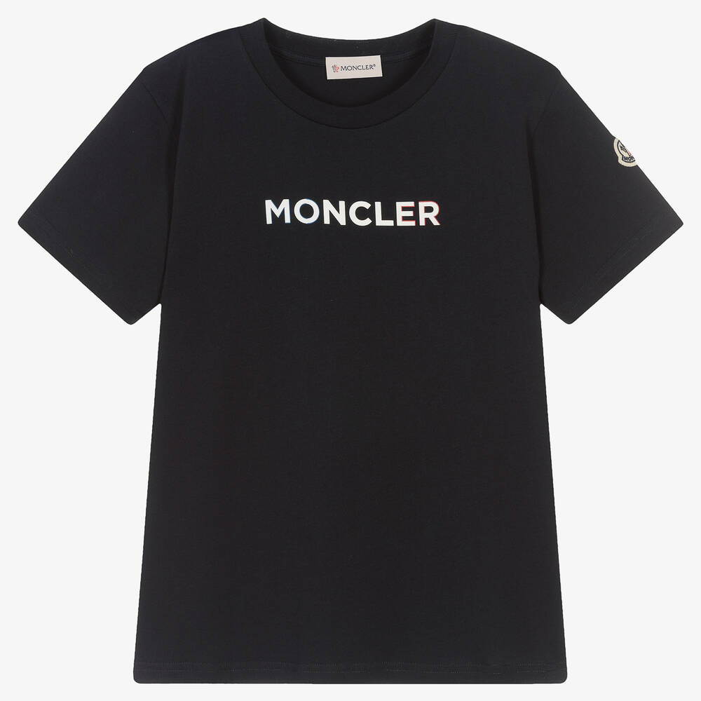 Moncler Enfant - Blaues T-Shirt mit Trikolore-Detail | Childrensalon