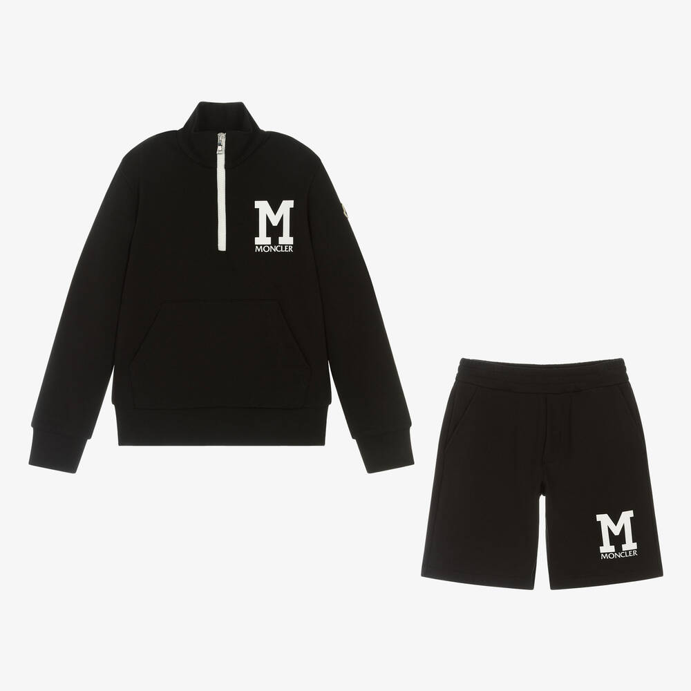 Moncler Enfant - Teen Boys Black Cotton Jersey Shorts Set | Childrensalon
