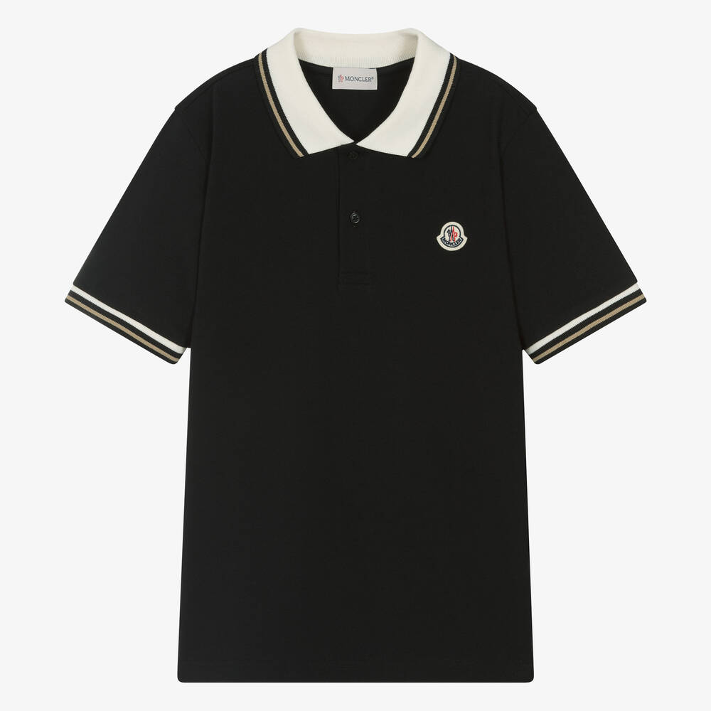 Moncler Enfant - Teen Boys Black Cotton Polo Shirt | Childrensalon
