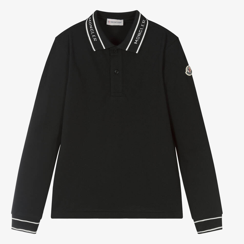 Moncler Enfant - Teen Boys Black Cotton Polo Shirt | Childrensalon