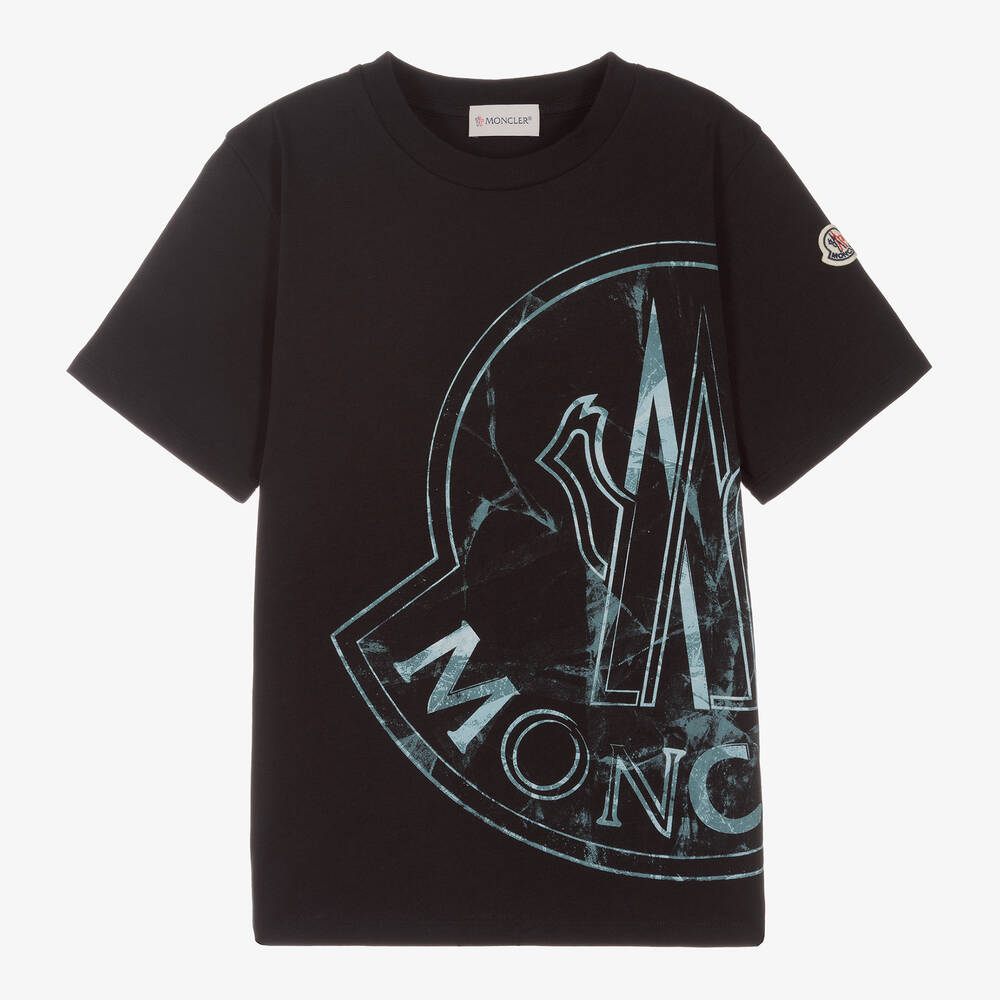 Moncler Enfant - Teen Boys Black Logo T-Shirt | Childrensalon