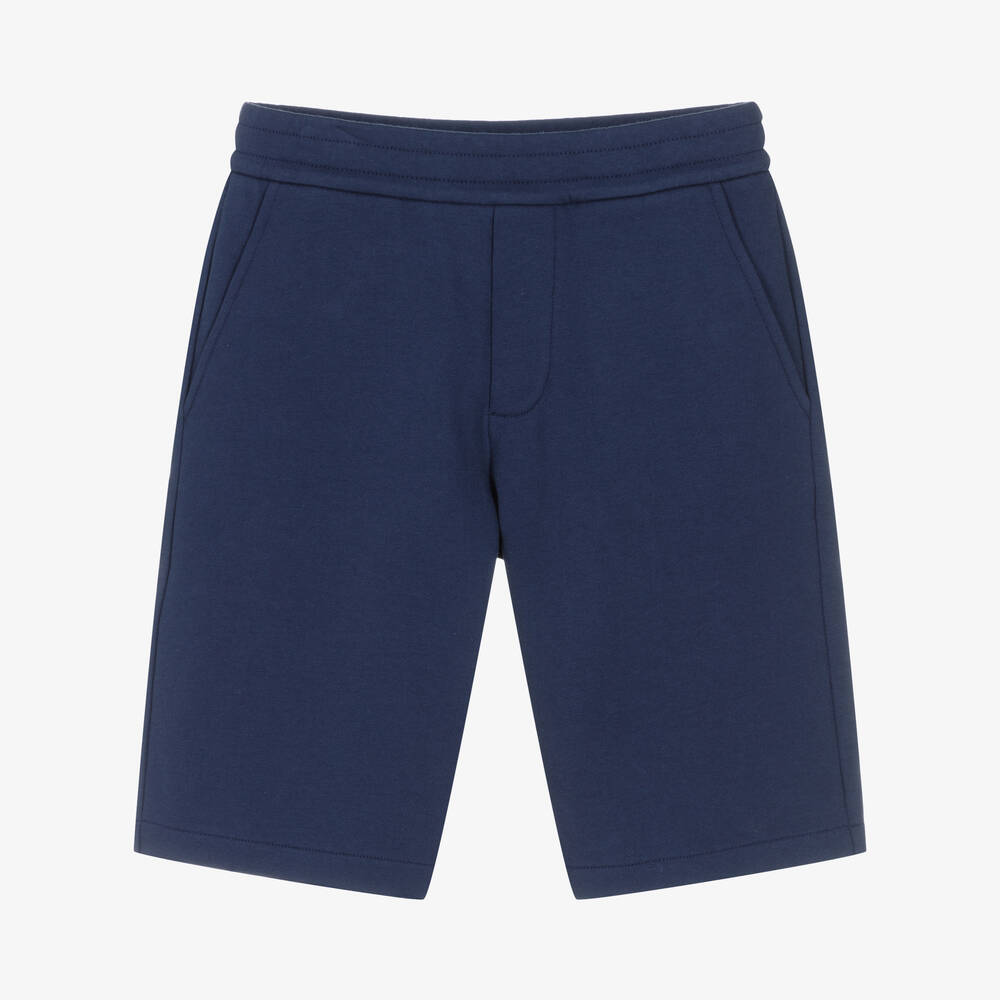 Moncler Enfant - Teen Boys Blue Cotton Logo Shorts | Childrensalon