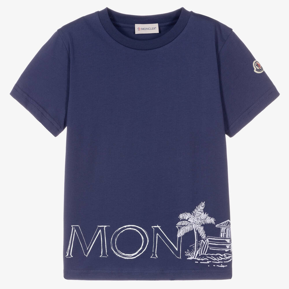 Moncler Enfant - T-shirt bleu en coton ado garçon | Childrensalon