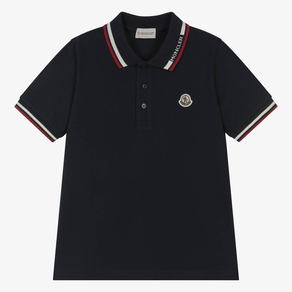 Moncler Enfant - Teen Boys Blue Cotton Piqué Polo Shirt | Childrensalon
